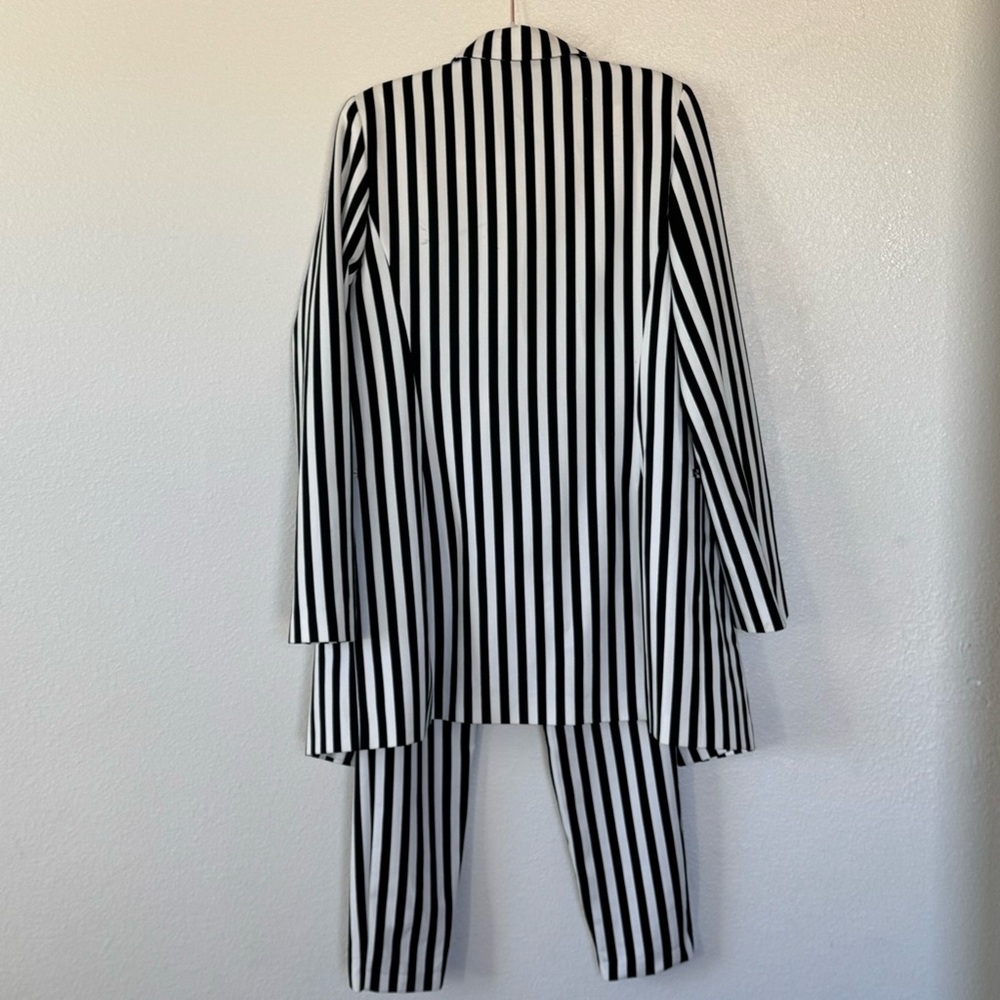 ASOS Black White Mono-striped Pant Suit Long Line Blazer High Rise Co Ord US 8 - Picture 5 of 15